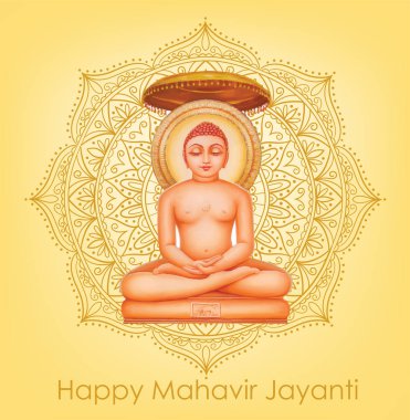 Mutlu mahavir jayanti bhagwan mahaveer mandala vektör ilanı afişi