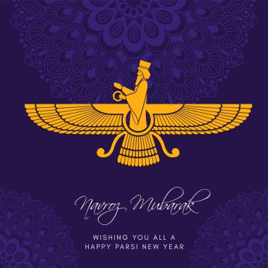 Navroz selamlıyor. Metin Navroz Mübarek ile İran ve Parsi yılbaşı (mutlu yıllar). vektör, bayrak, poster, broşür
