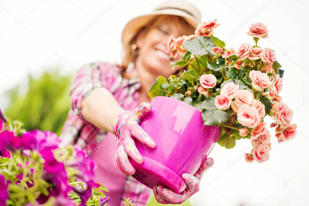 Woman planting flowers