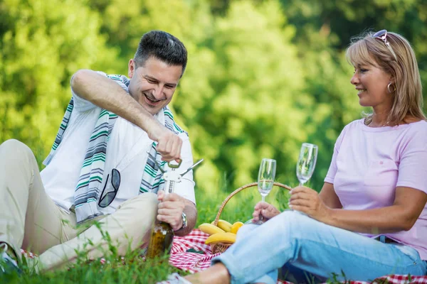 Szczęśliwa para dojrzałych pikniku — Zdjęcie stockowe