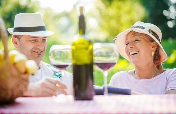 Pareja en el parque en el picnic — Foto de Stock