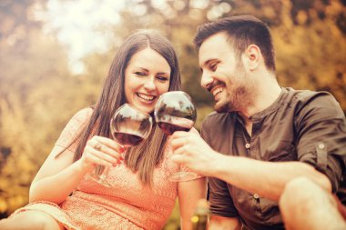 Parkta piknik üzerinde mutlu coupple