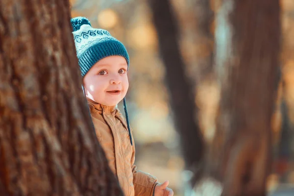 Eğleniyor sonbahar parkta yürümeye başlayan çocuk — Stok fotoğraf