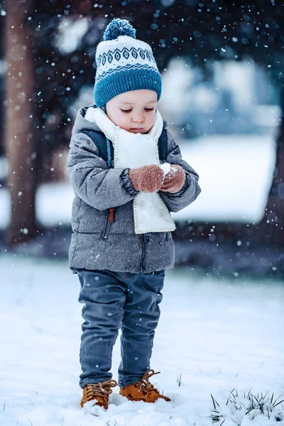 Sevimli küçük çocuk kış gününde eğleniyor