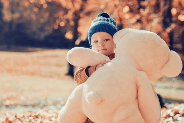 Liten pojke med teddy — Stockfoto