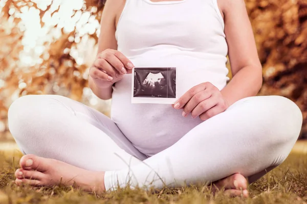 Concepto de maternidad, mujer embarazada en el parque —  Fotos de Stock