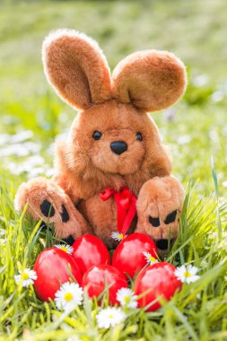 Paskalya yumurtaları ve oyuncak tavşan