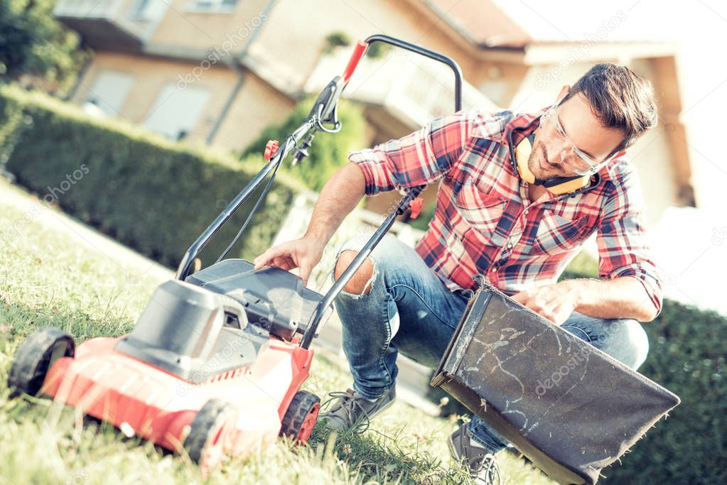 Young man gardening