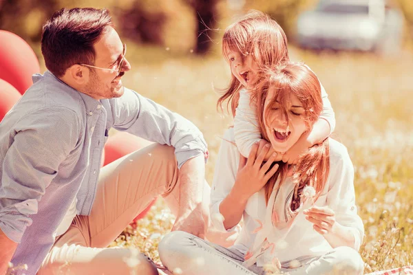 Familie op picknick in het platteland — Stockfoto