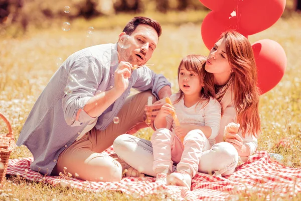 Lycklig familj som har roligt utomhus — Stockfoto