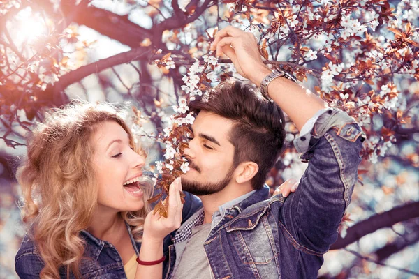 Bahar parkta güzel Çift