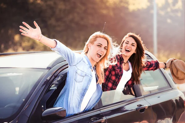 iki mutlu kadın arabada 