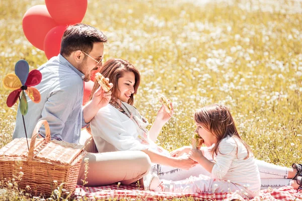 Family eating sandwiches on picnic — Stock Photo, Image