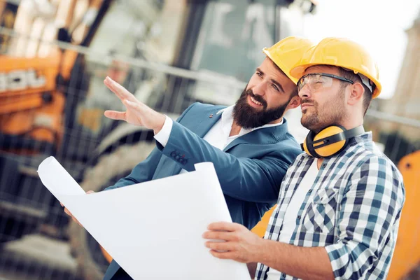 Twee Bouwvakker Werken Bouwplaats — Stockfoto