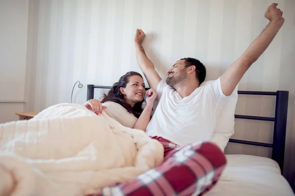 Encantadora Pareja Dormitorio Amor Por Mañana — Foto de Stock