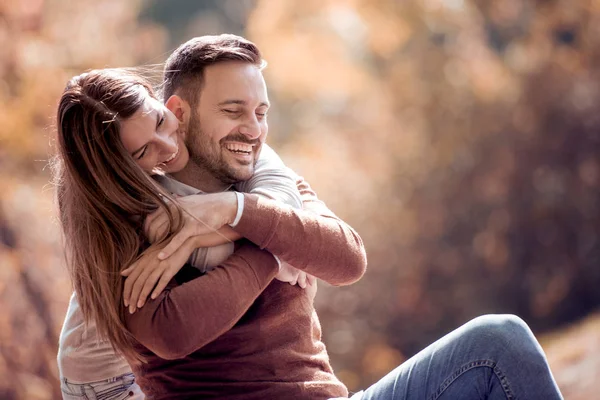 Loving Couple Enjoying Moments Happiness Park Love Tenderness Dating Romance — Stock Photo, Image