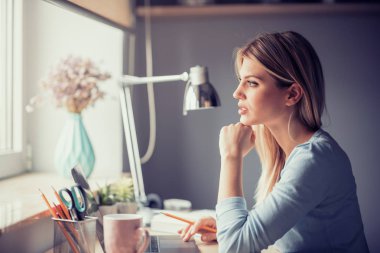 Laptop ile evde çalışma office iş kadını