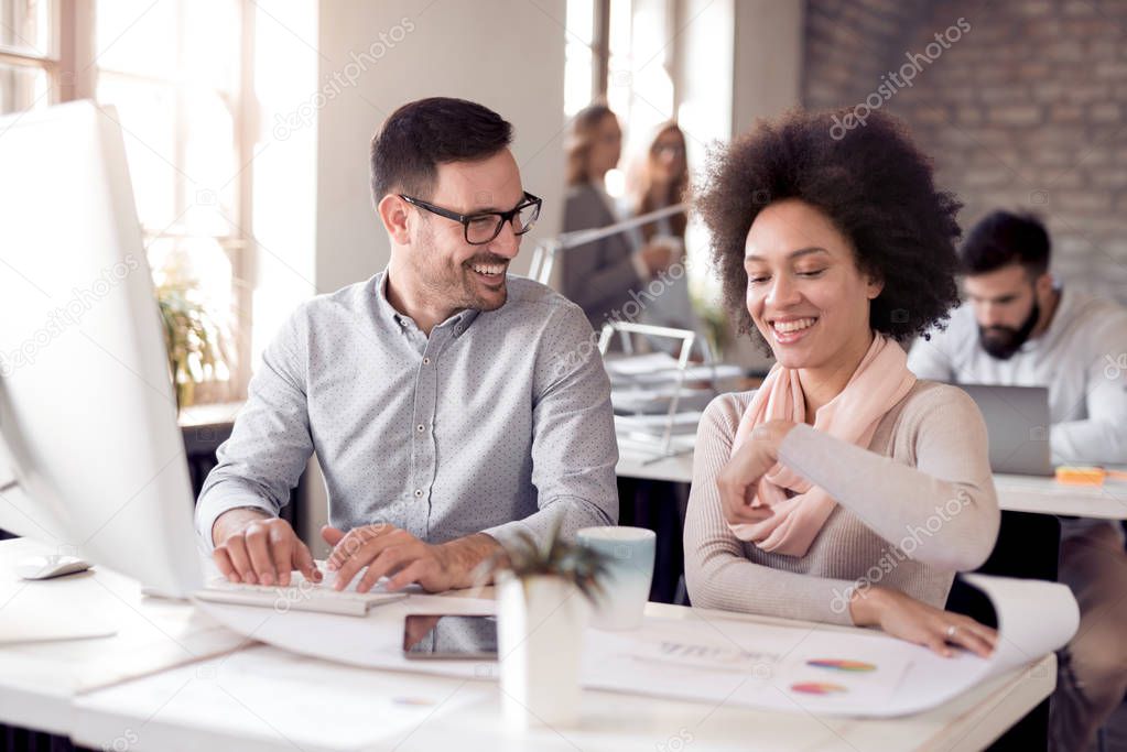 Business team sitting in office and planning work