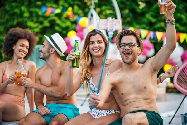 Group Happy Friends Making Pool Party Friendship Holidays Fun Happiness — Stock Photo, Image