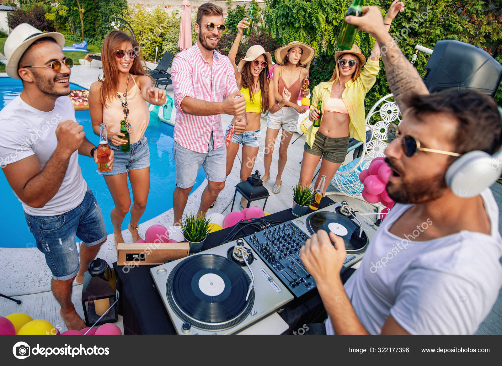 Playing Music Pool Party People Music Happiness Fun Concept Stock Photo ©Ivanko1980