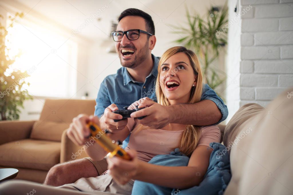 Couple playing video game