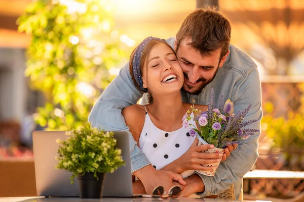 Hermosa Pareja Joven Café Concepto Amor Personas Felicidad — Foto de Stock