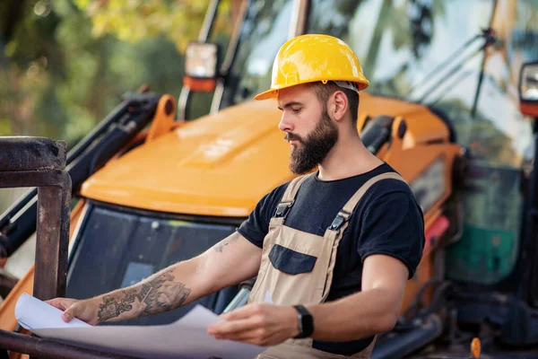 Portrait Architect Work Construction Site Looking New Project Plan — Stockfoto