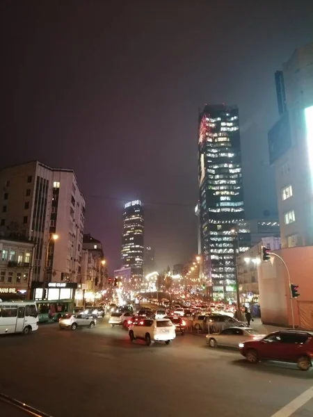 Kiev Tonight Khreshchatyk Street Centrum Good View — Stock Photo, Image