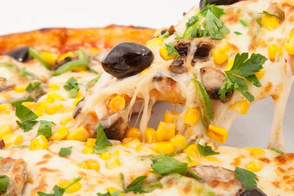 Pizza calda con formaggio fuso — Foto Stock