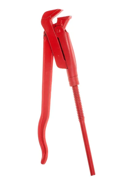 Piros csőkulcs vízvezeték eszköz, elszigetelt fehér — Stock Fotó