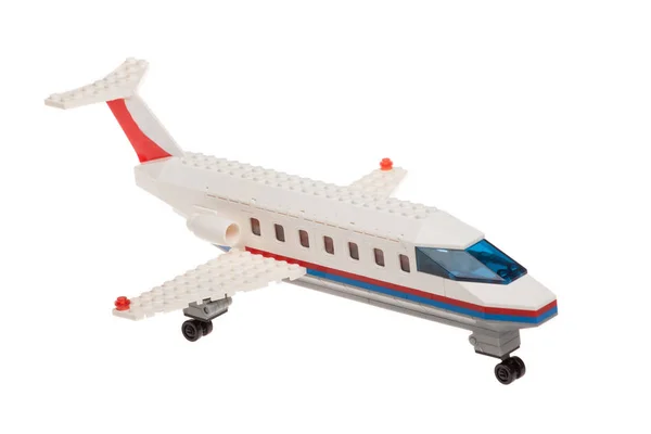 Close up of plastic toy passenger airplane, isolated — Stock Photo, Image