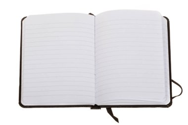 Açık defter ile üzerine beyaz izole yer imi, boş sayfa