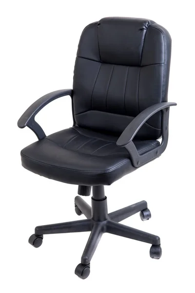 白で隔離される黒革オフィスの椅子 ストック写真