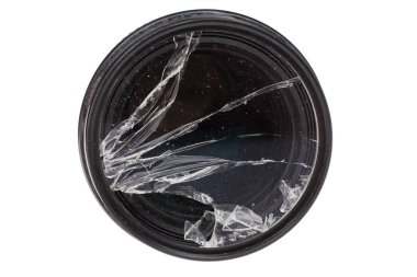 Beyaz izole kırık Dslr kamera lens filtresi cam,