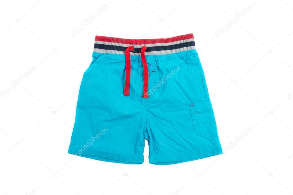 Blue shorts for swimming for men or children, isolated on white