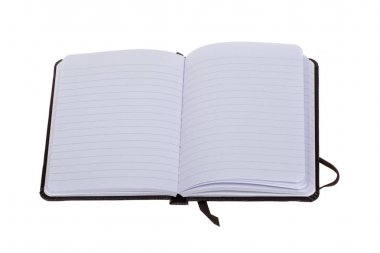 Açık defter ile üzerine beyaz izole yer imi, boş sayfa