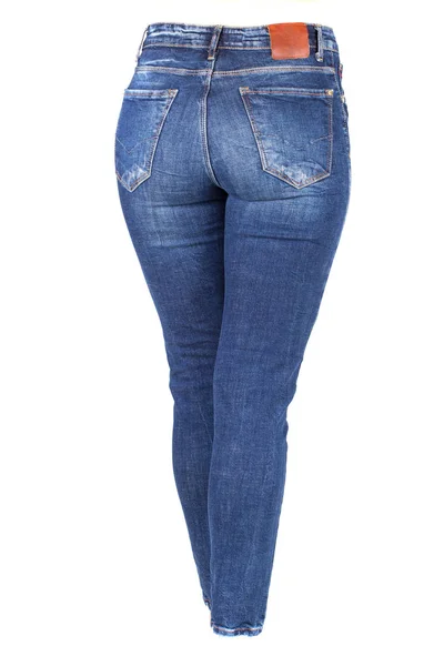 Jeans Blu Donna Sexy Adatto Culo Femminile Blue Jeans Isolato — Foto Stock