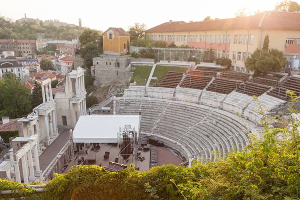 Teatr rzymski, amfiteatr w Płowdiwie, stary Philippopolis. Bułgaria. Płowdiw jest Europejską Stolicą Kultury w 2019 r. — Zdjęcie stockowe