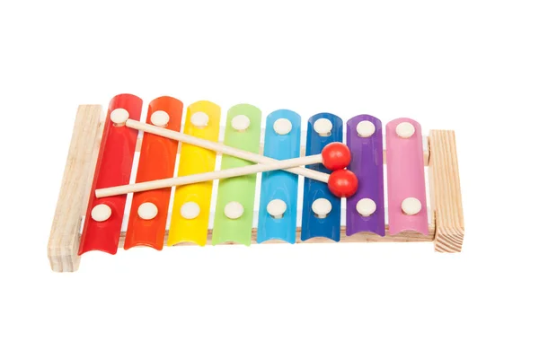 Juguete xilófono de color arco iris, aislado en blanco — Foto de Stock