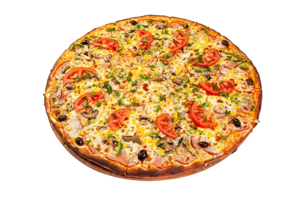 Beyaz arka plan üzerinde izole lezzetli pizza — Stok fotoğraf