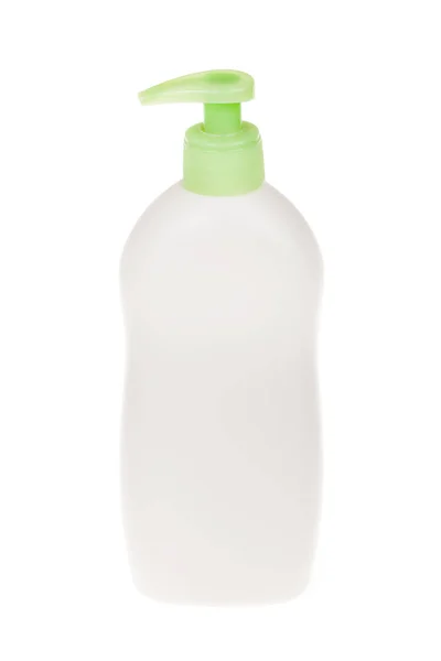 Frasco de plástico cosmético branco, shampoo, sabão líquido, isolado em branco — Fotografia de Stock