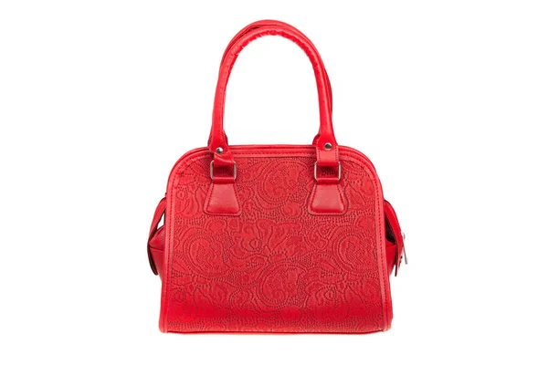 Elegante Damentasche Aus Rotem Leder Modische Damenhandtasche Isoliert — Stockfoto