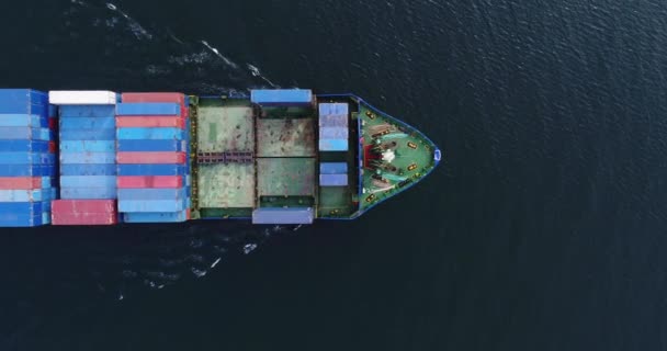 Großes Containerschiff Auf See Blick Von Oben Nach Unten Luftaufnahme — Stockvideo