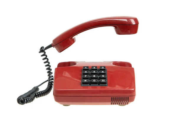 Old Red Telephone Isolated Vintage Red Phone Taken Receiver — Stock Photo, Image