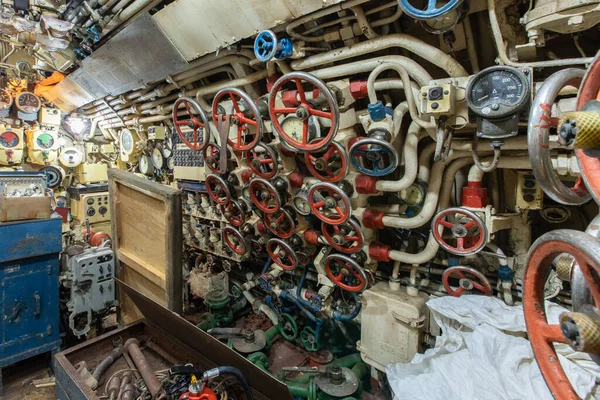 Interiér Staré Opuštěné Ruské Sovětské Ponorky — Stock fotografie