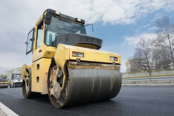 Large Road Roller Paving Road Road Construction — Stock Photo, Image