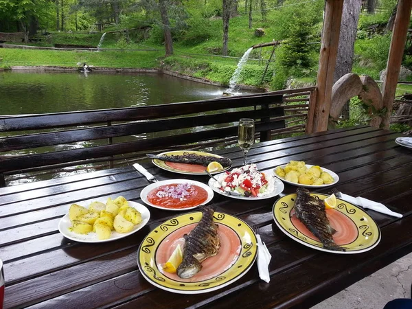 Peixe fresco com uma quinta de trutas — Fotografia de Stock