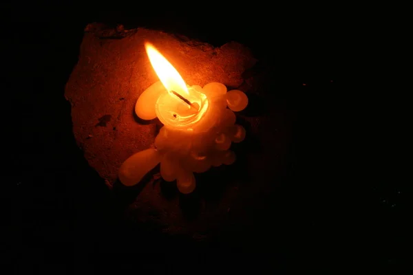 Burning Candle Stone Dark Wax Stains Symbol Memory Beauty Sorrow — Stock Photo, Image