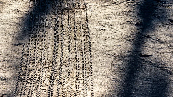 First Tire Track First Snow — Stock Photo, Image