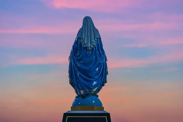 The Blessed Virgin Mary,mother of Jesus during sunset, in front of the Roman Catholic Diocese, public place in Chanthaburi, Thailand.